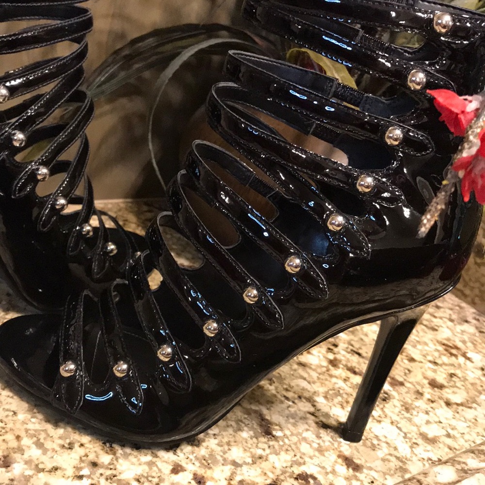 NWT Kendall & Kylie Open Toe Black Studded Heels